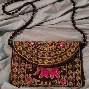 Elephant Embroidered Envelope Crossbody Bag